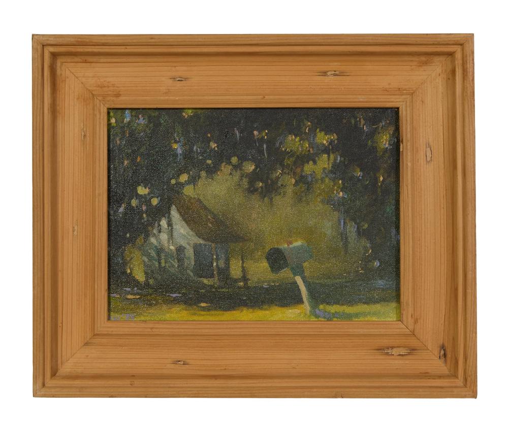 Don Wright comparable auction result: don wright american louisiana 1938 2007 swamp scene with cottage and mailbox 1975 h 9 in w 12 in framed h 13 1 2 in w 16 1 4 in