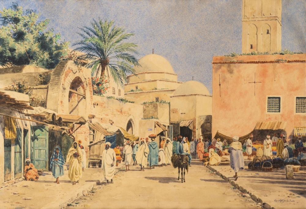 jenoe koszkol dorog 1868 budapest 1935 market scene in tunis · Millon & Associes · 2025-12-18 Jenoe Koszkol comparable auction result: jenoe koszkol dorog 1868 budapest 1935 market scene in tunis