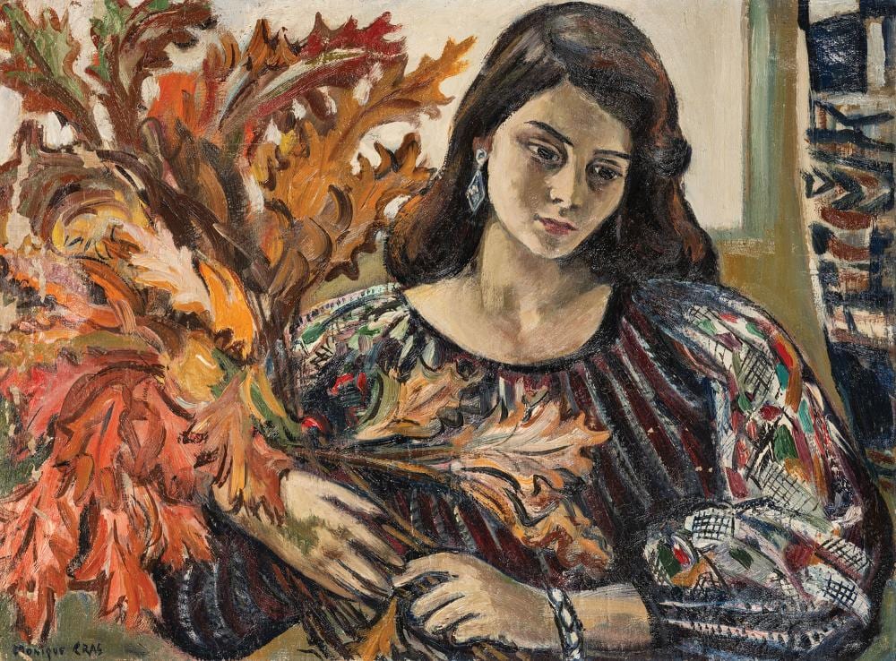 Monique Cras comparable auction result: monique cras brest 1910 paris 2007 portrait of a moroccan woman with a bouquet 1956
