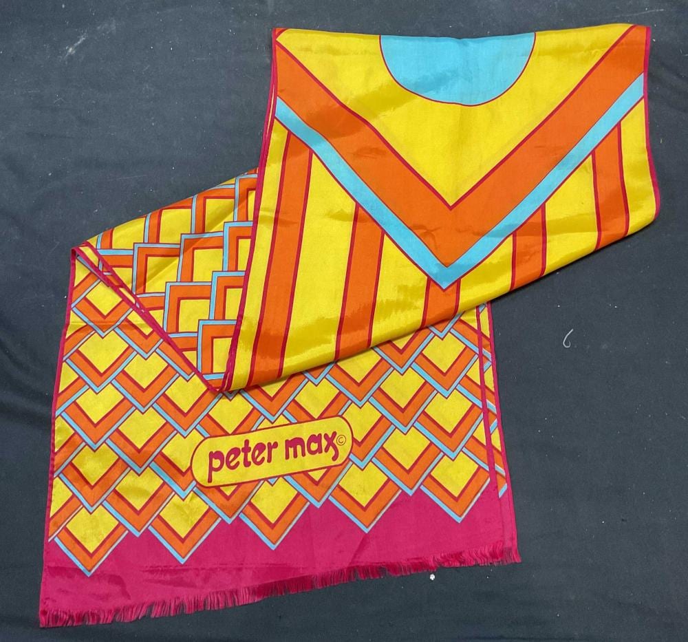 Vintage Peter Max Geometric Print Silk Scarf sold by The Benefit Shop Foundation Inc., lot 626 — auction record photograph