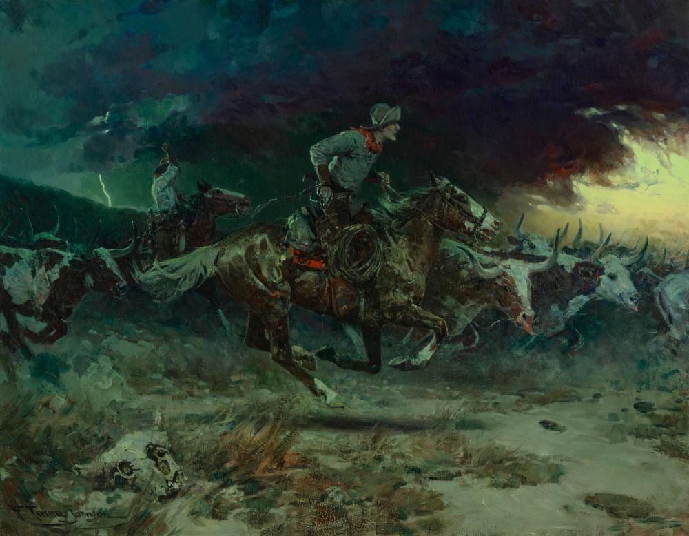 frank tenney johnson 1874 1939 the stampede oil on canvas36 x 46 in 9 · Christie's · 2026-01-20 Frank Tenney Johnson comparable auction result: frank tenney johnson 1874 1939 the stampede oil on canvas36 x 46 in 9