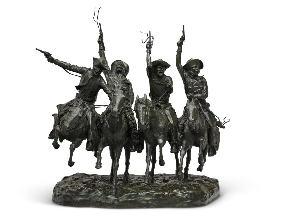Frederic Remington (1861-1909). Coming Through the Rye. bronze with dark gr comparable sale
