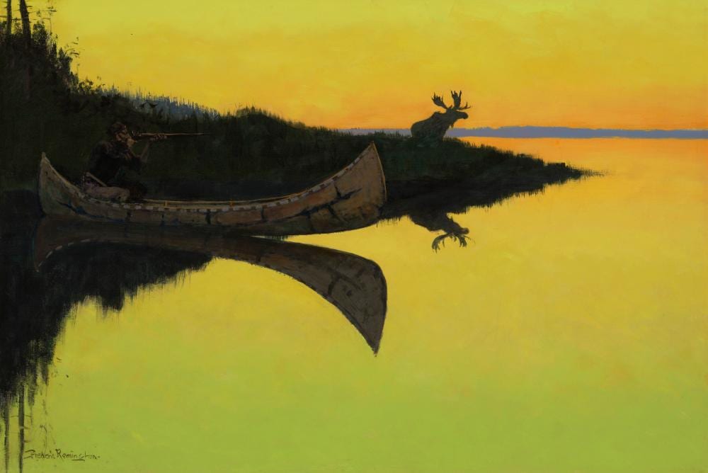 Frederic Remington (1861-1909). Coming to the Call. oil on canvas27 x 40 in comparable sale
