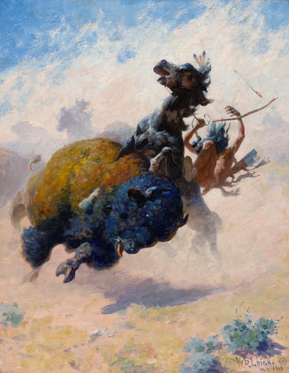 William Robinson Leigh comparable auction result: william robinson leigh 1866 1955 buffalo fights back oil on canvas28 x