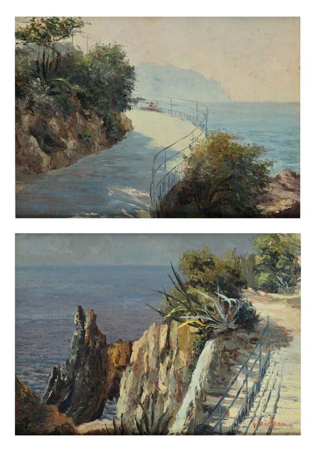 Giuseppe Arigliano comparable auction result: giuseppe arigliano genoa 1917 genoa 1999 coastal landscape with agave and rocks and narrow road along the coast