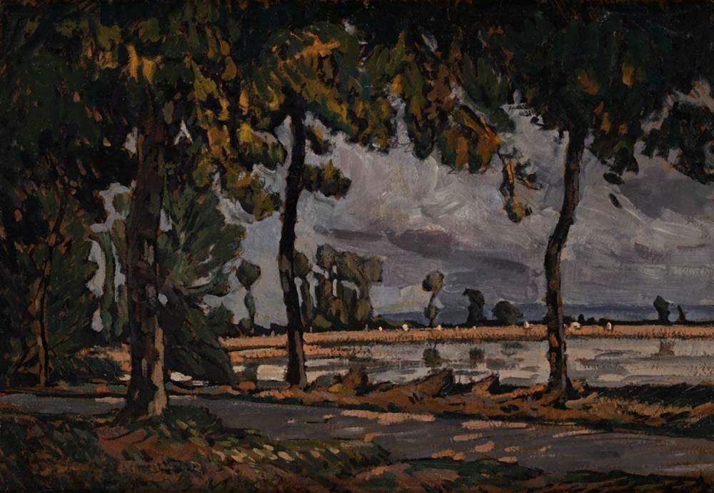 Antonino Calcagnadoro comparable auction result: antonino calcagnadoro rieti 1876 rome 1935 pond and trees in a villa 1929