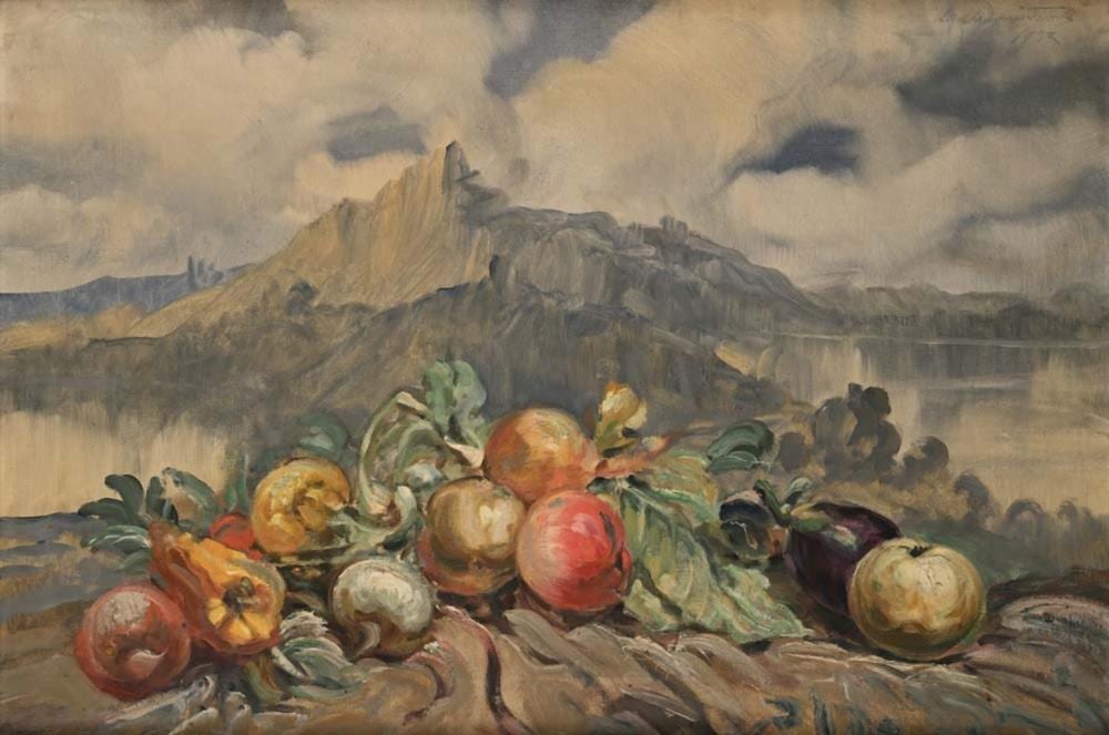 Antonino Calcagnadoro comparable auction result: antonino calcagnadoro rieti 1876 rome 1935 still life with mount terminillo in the background 1932