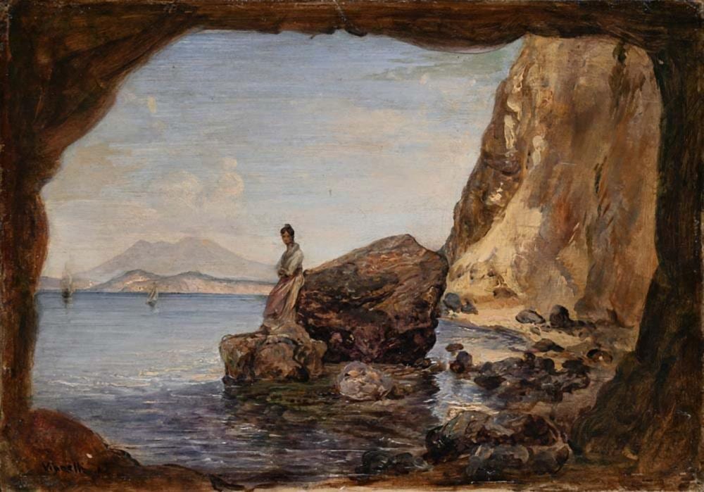 Achille Vianelli comparable auction result: achille vianelli porto maurizio 1803 benevento 1894 woman on a rock near a cave on the neapolitan coast