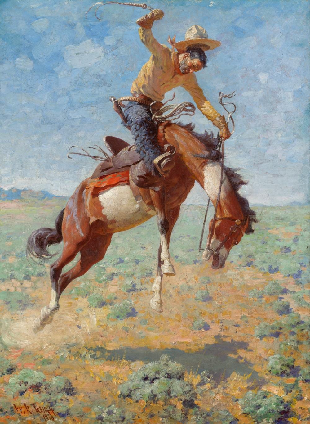 William Robinson Leigh comparable auction result: william robinson leigh 1866 1955 bucking bronco with cowboy oil on canv