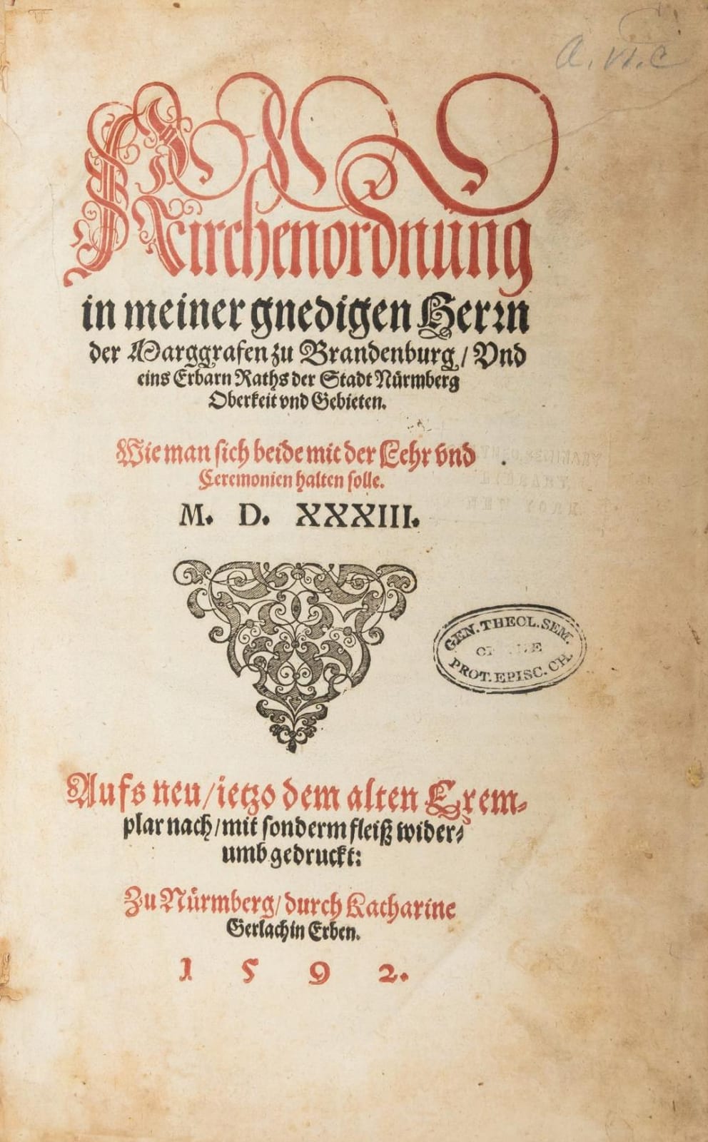 Diederick During comparable auction result: georg brandenburg ansbach markgraf kirchenordnung nuremberg heirs of katharina gerlach 1592 bound with 4 others together 5 works in 1 vol