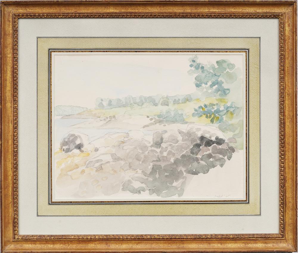 Lois Dodd comparable auction result: lois dodd b 1927 signed vintage american modernist watercolor coastal landscape painting