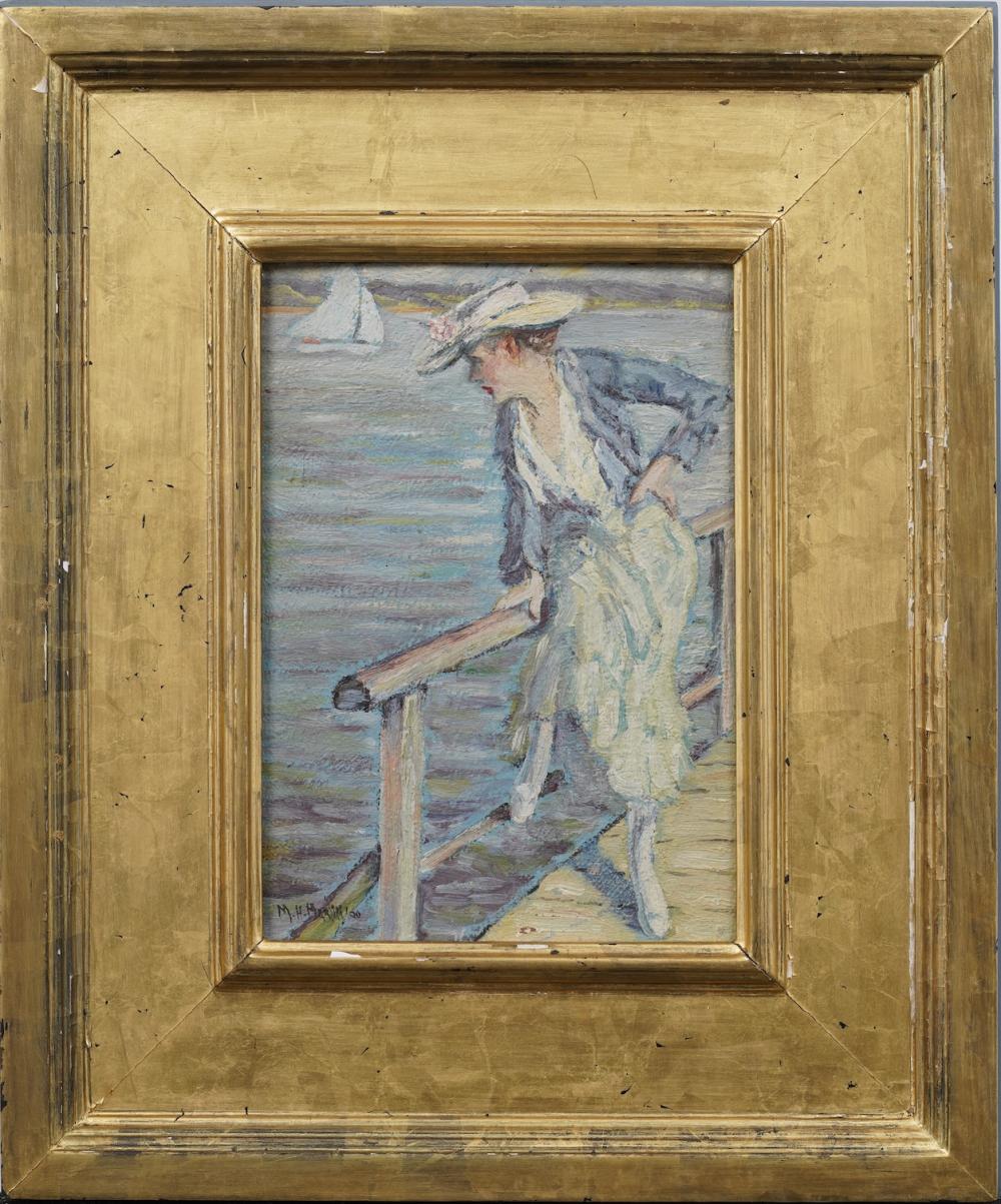Signed Antique American Impressionist Oil Painting of Woman on Dock Framed Original sold by Curated Gallery Auctions, lot 88 — auction record photograph