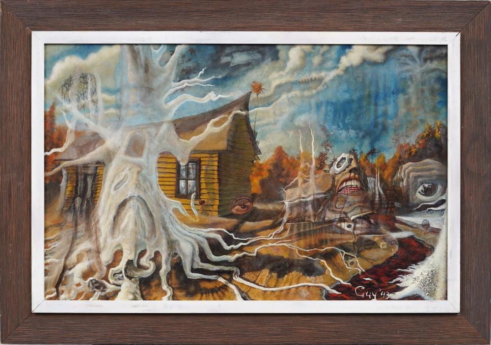 James Meikle Guy comparable auction result: james meikle guy 1909 1983 signed 1943 vintage surrealist landscape oil painting framed