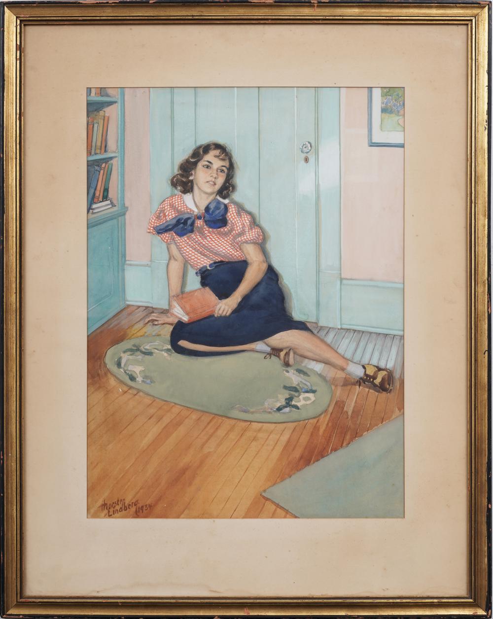 Thorsten Lindberg comparable auction result: thorsten lindberg 1878 1950 vintage american illustration signed interior portrait painting