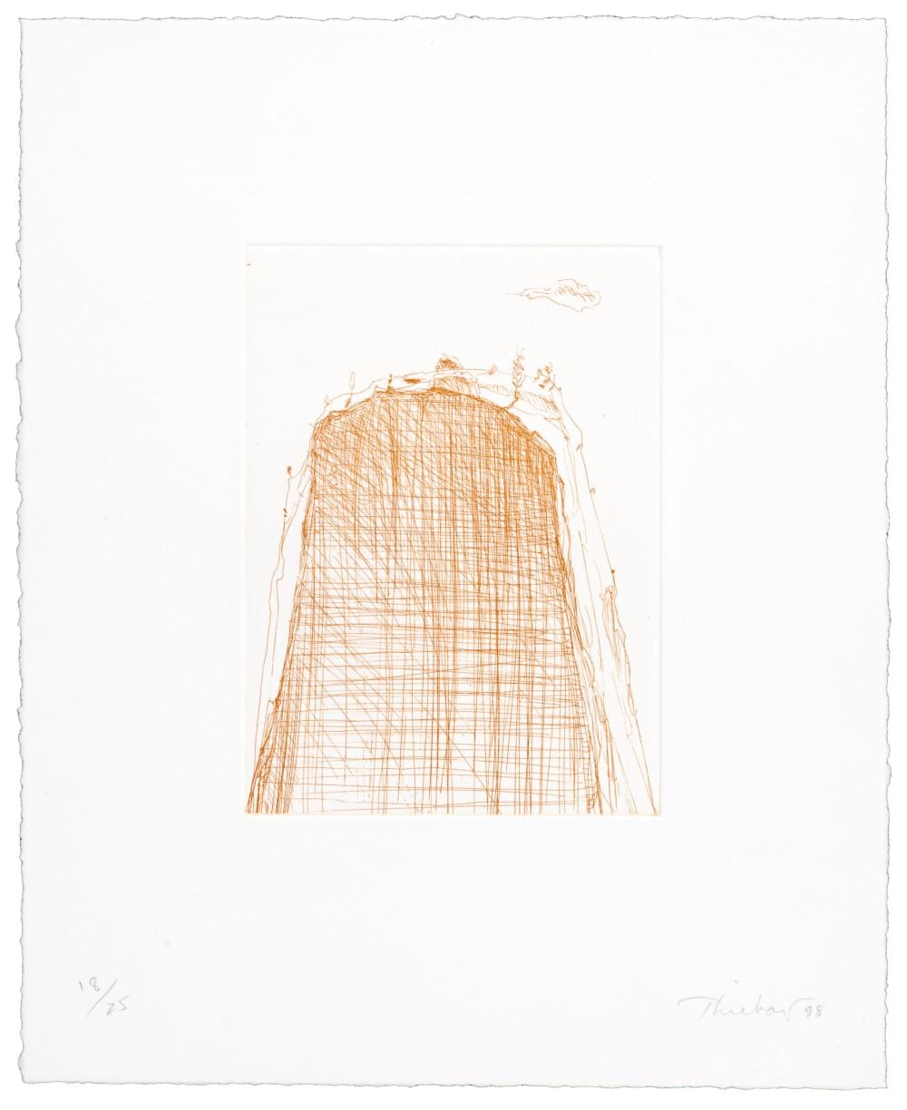 Wayne Thiebaud Red Mountain etching 1/25 sold by PBA Galleries Auctions & Appraisers, lot 452 — auction record photograph