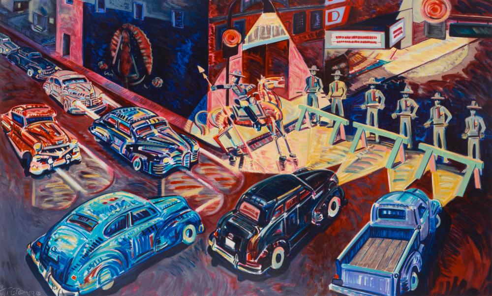 Frank Romero comparable auction result: frank romero b 1941 mexican american the closing of whittier boulevard 1990