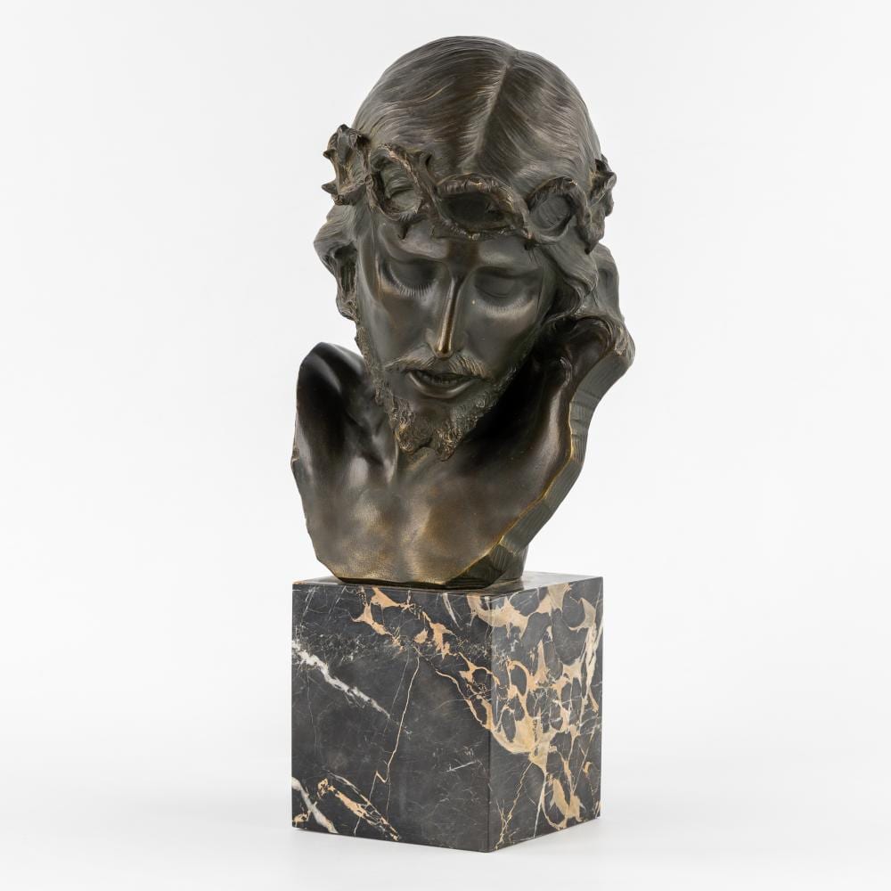 Richard Aurili comparable auction result: richard aurili 1864 1943 bust of christ with crown of thorns patinated plaster on a marble base