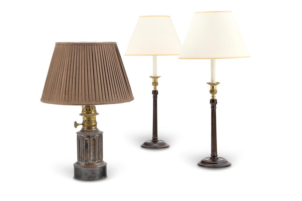 A PAIR OF BRASS MOUNTED CARVED MAHOGANY CANDLESTICK LAMP BASES, LATE 20TH CENTURY sold by Dreweatts 1759 Fine Sales, lot 150 — auction record photograph