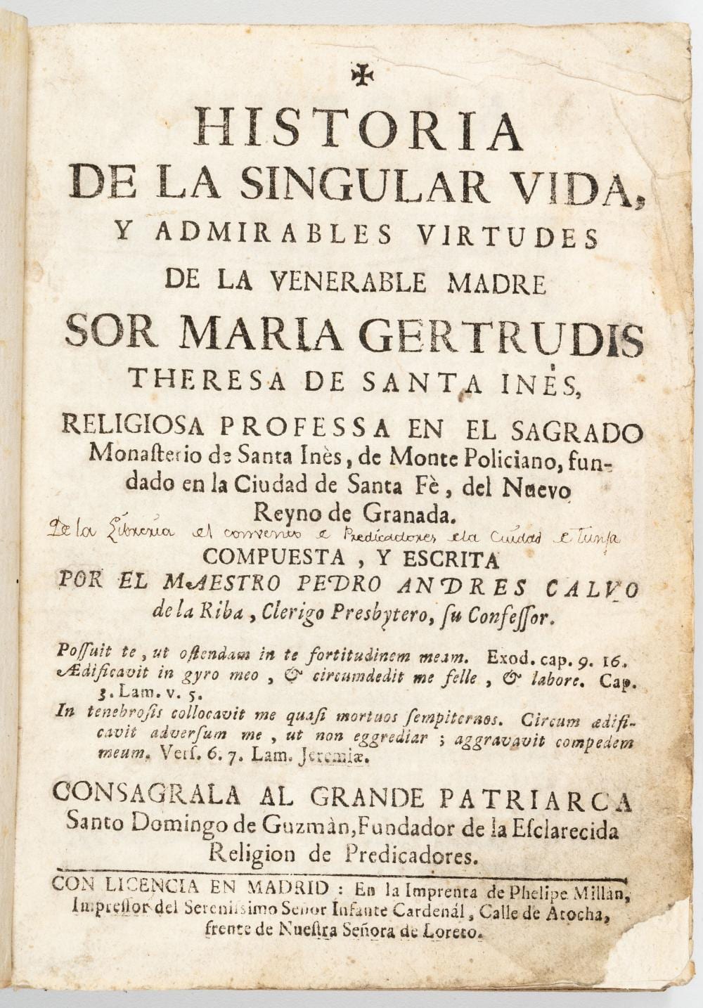 Historia de la singular vida, 1752, Calvo de la Riba comparable sale