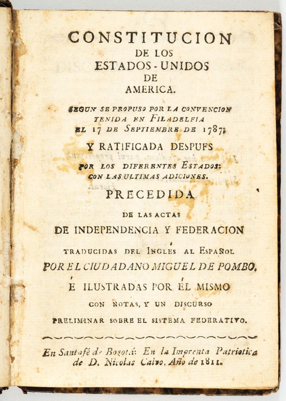Const. EEUU traduc. M. Pombo 1811 comparable sale
