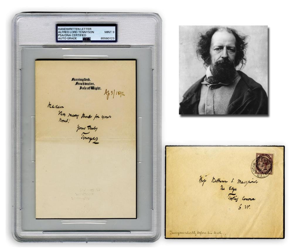 Alfred Verwée comparable auction result: alfred lord tennyson als psa mint 9 six months before his death
