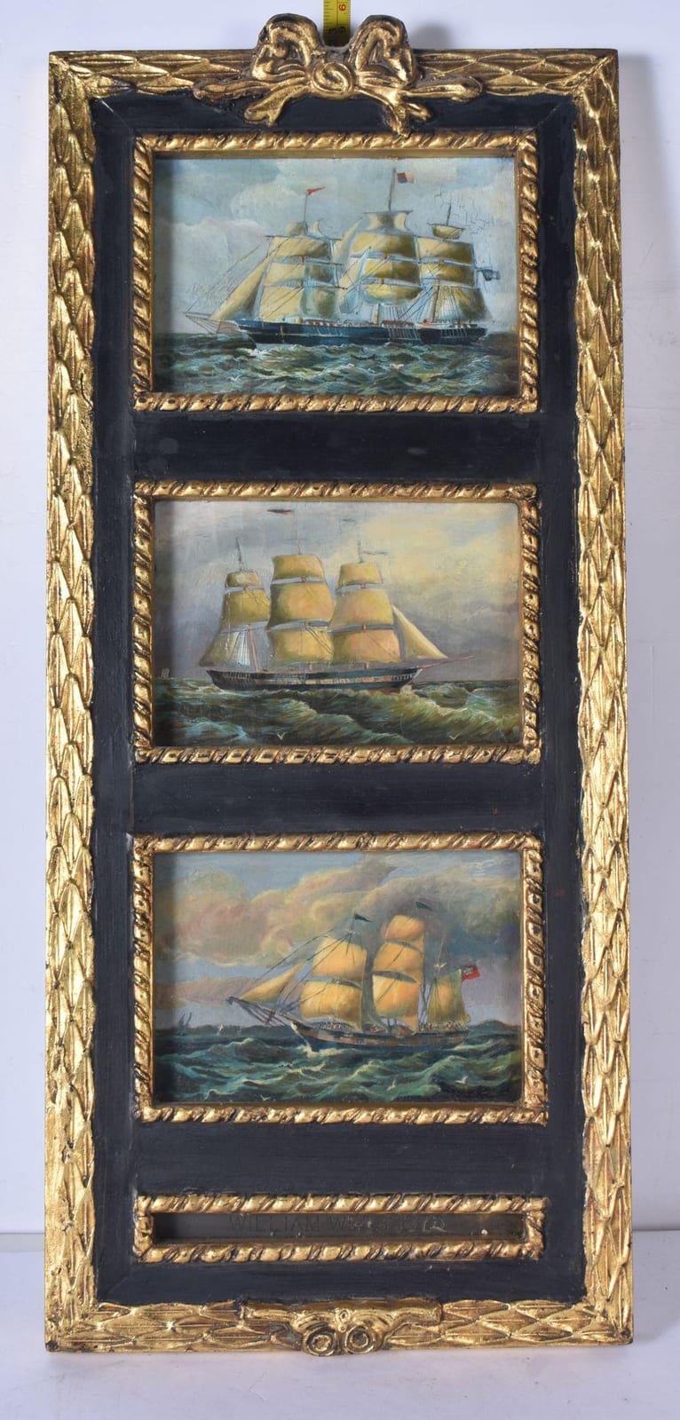 William Webb comparable auction result: william webb 1875 framed oil on board marine triptych each image 10 5 x 16cm