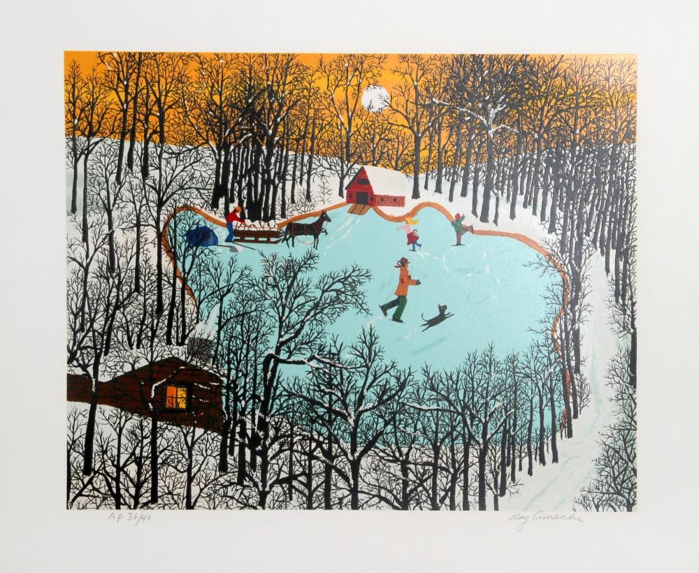 Kay Ameche comparable auction result: kay ameche walden pond in winter screenprint