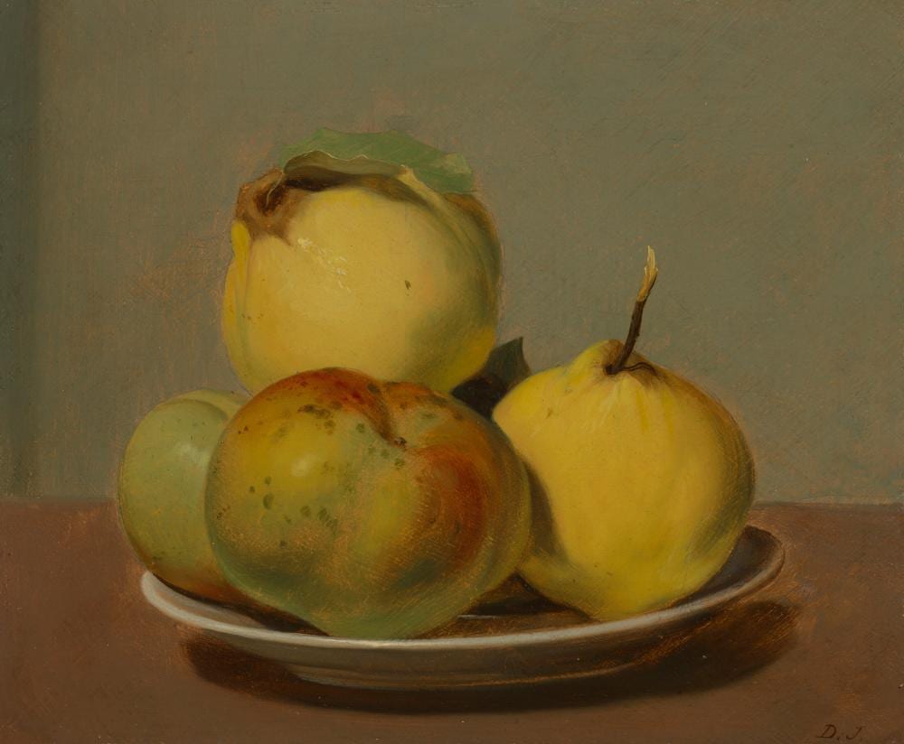 David Johnson comparable auction result: david johnson 1827 1908 apples and quinces oil on board10 x 12 in