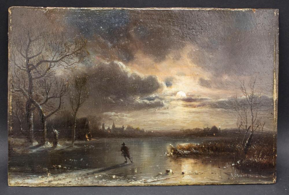 Adolf Stademann comparable auction result: adolf stademann 1824 1895 schlittschuhl ufer bei mondschein ice scater by moonlight