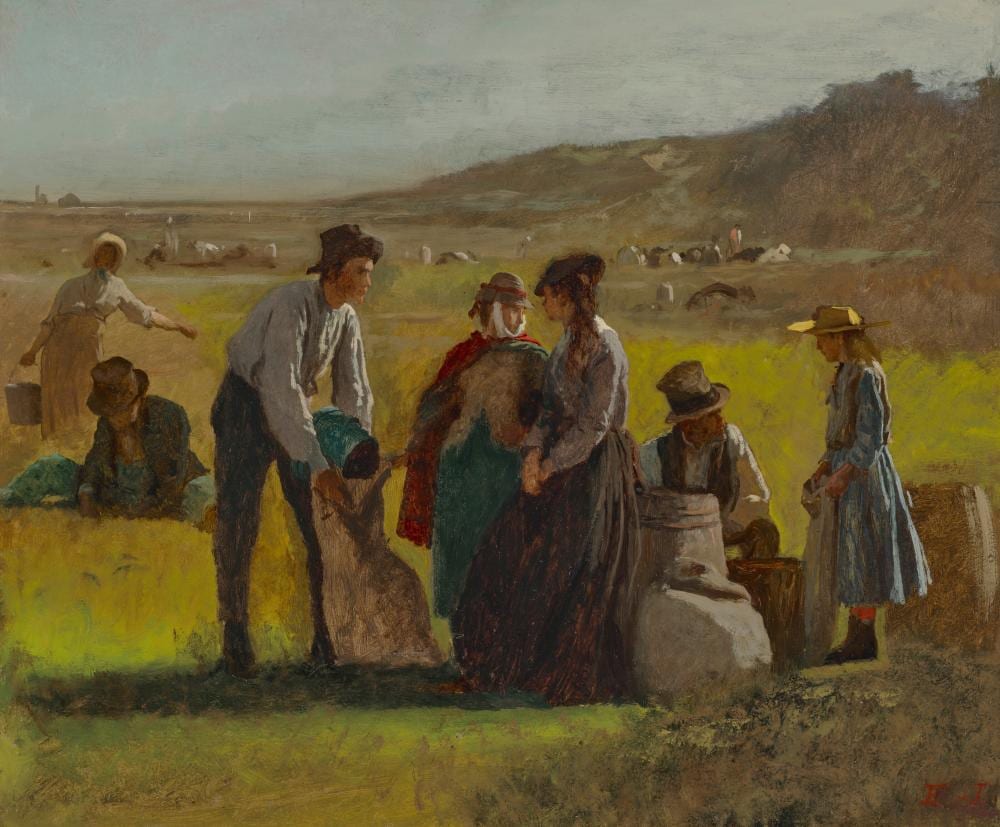Eastman Johnson comparable auction result: eastman johnson 1824 1906 cranberry pickers oil on board22 x 26 in