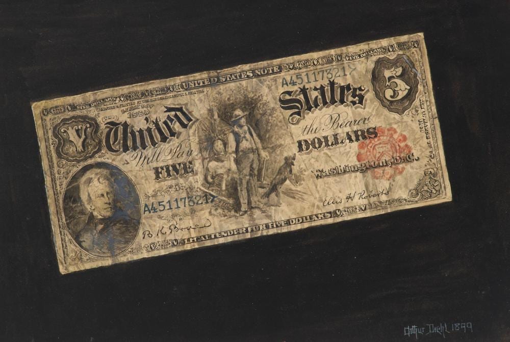 Arthur Vidal Diehl comparable auction result: arthur vidal diehl 1870 1929 five dollar bill gouache on paper6 x 9 7