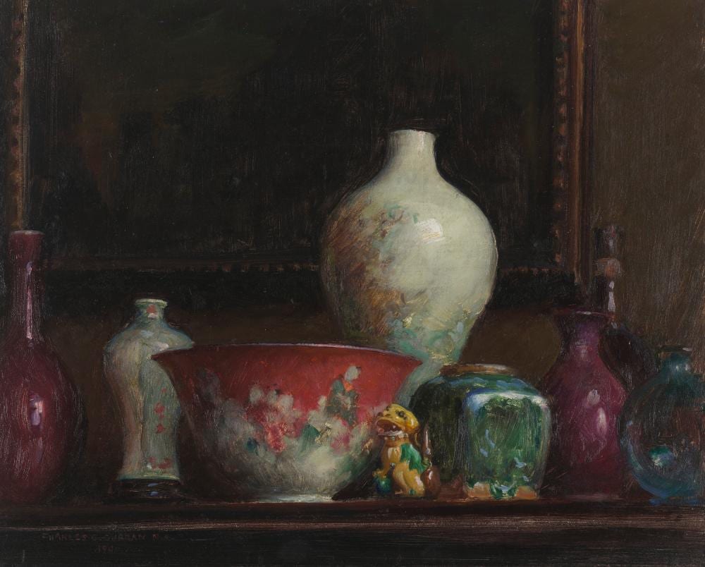 Charles Courtney Curran comparable auction result: charles courtney curran 1861 1942 the studio shelf oil on masonite18 x