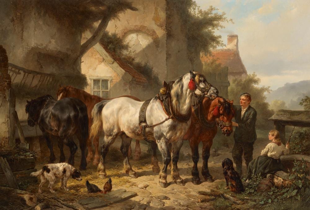 Wouterus Verschuur comparable auction result: wouterus verschuur dutch 1812 1874 changing the team oil on canvas23 1