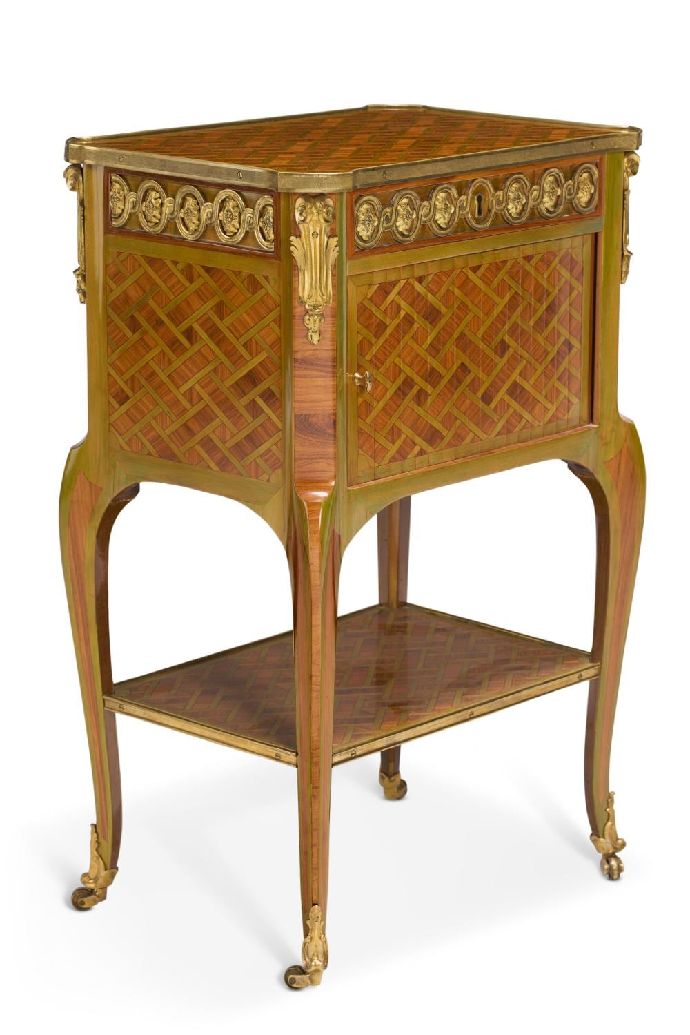 Rut Verburgh comparable auction result: a late louis xv ormolu mounted tulipwood and parquetry table a ecrire by r