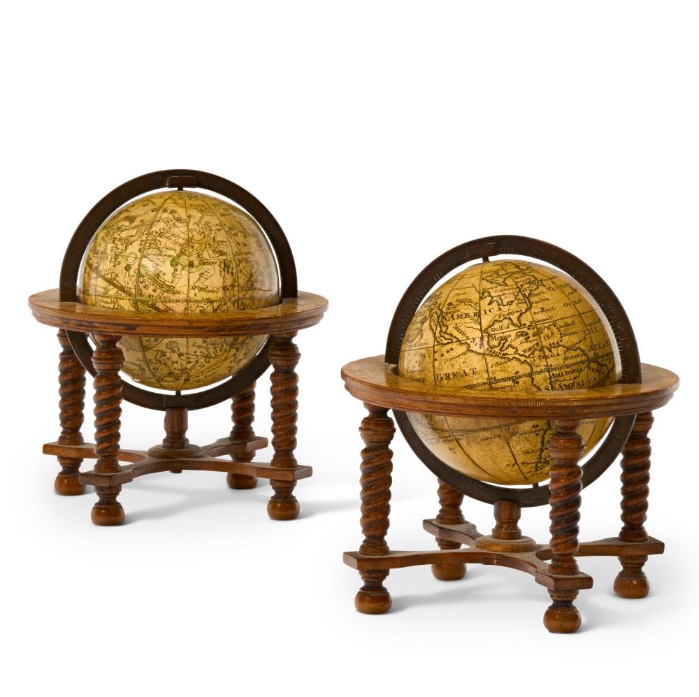 Richmond Irwin Kelsey comparable auction result: a pair of george ii 3 inch pocket globes on walnut stands the globes by ri