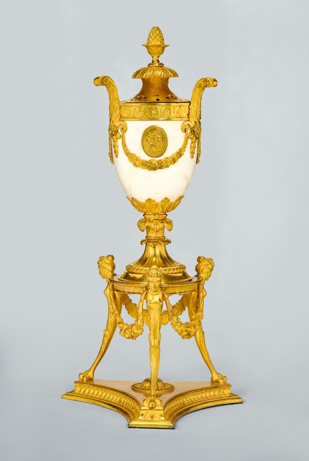 Mathieu Ignace van Bree comparable auction result: a george iii ormolu and white marble tripod vase and perfume burner by mat