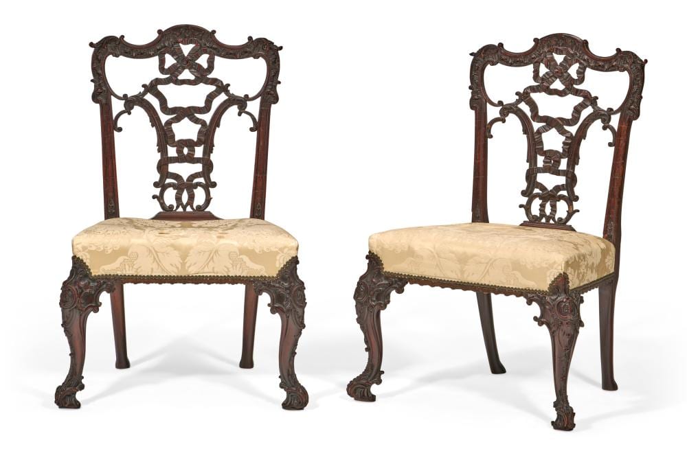 Alexander Harrison comparable auction result: a pair of chippendale revival mahogany side chairs after a design by tho