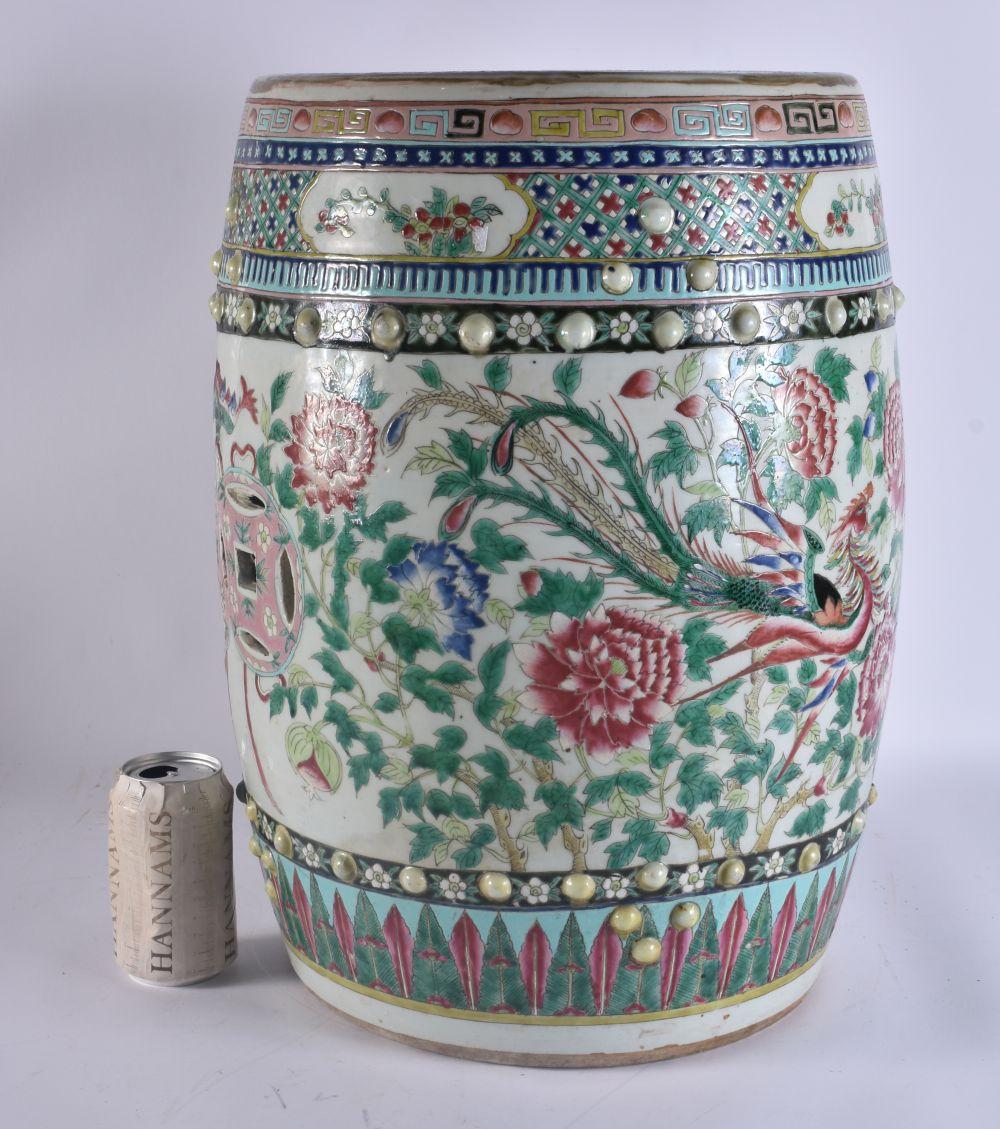 A LARGE 19TH CENTURY CHINESE FAMILLE ROSE PORCELAIN BARREL SEAT Qing. 48 cm x 25 cm. sold by Hannam's Auctioneers, lot 2455 — auction record photograph