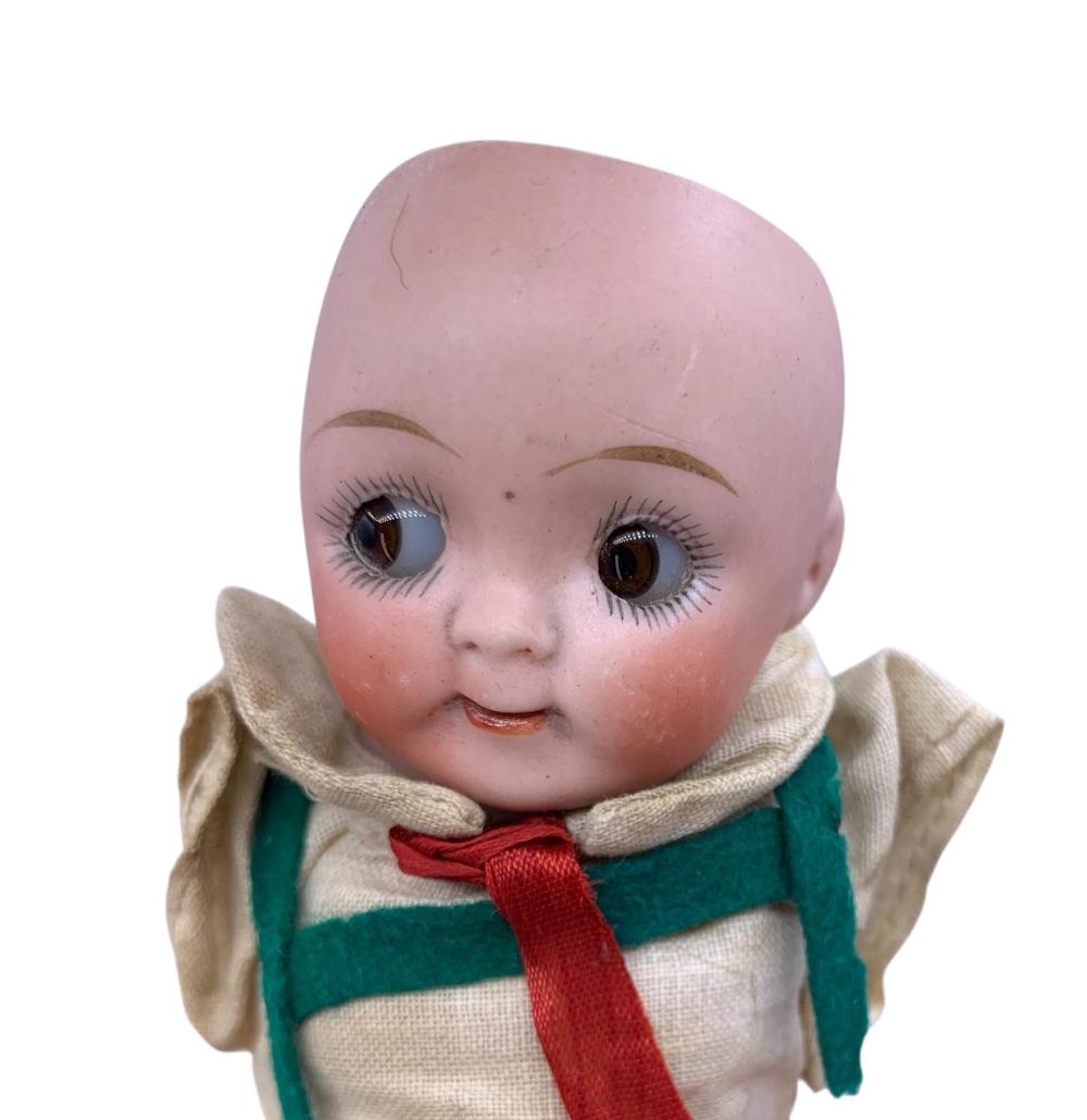 2 pc Antique Googly Sleep Eye Porcelain Boy Doll & Vintage Victorian Style Doll Pair sold by Atlee Raber Auctioneer, lot 477 — auction record photograph