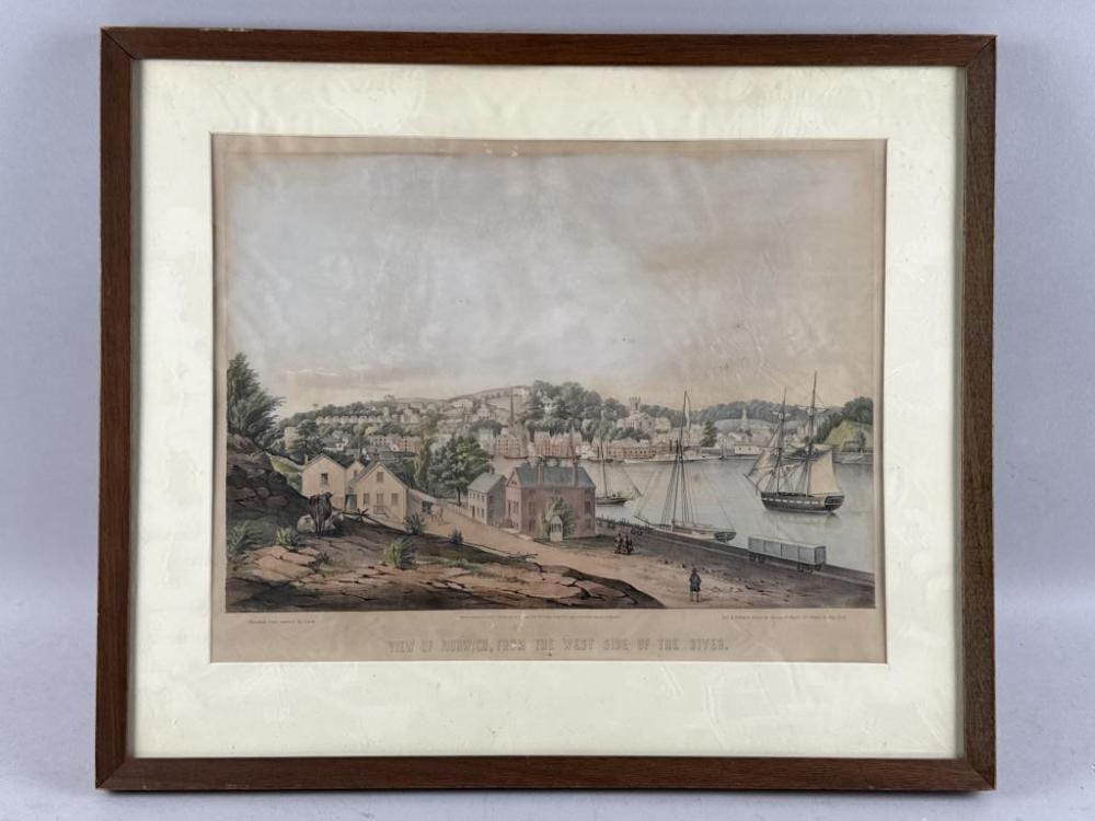 Fritz Hugh Lane comparable auction result: fitz henry lane massachusetts 1804 1865 view of norwich from the west side of the river 1849 colored lithograph 13 25 x 17 sight framed 19 x 22 5