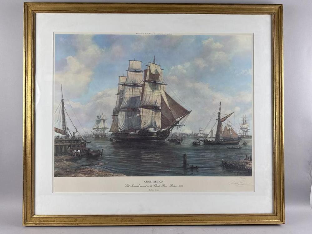 roy cross united kingdom 1924 2024 constitution old ironsides moored in the charles river boston 1803 lithograph 24 x 30 sight framed 30 x 36 · Sandwich Auction House · 2026-01-21 Roy Cross comparable auction result: roy cross united kingdom 1924 2024 constitution old ironsides moored in the charles river boston 1803 lithograph 24 x 30 sight framed 30 x 36