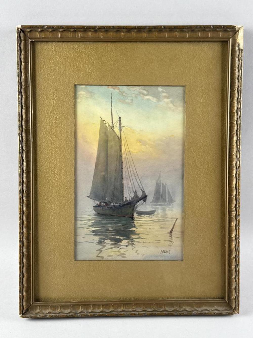 John A. Cook comparable auction result: john alfred cook massachusetts 1870 1936 sunset sail watercolor 10 5 x 6 5 sight framed 17 x 13
