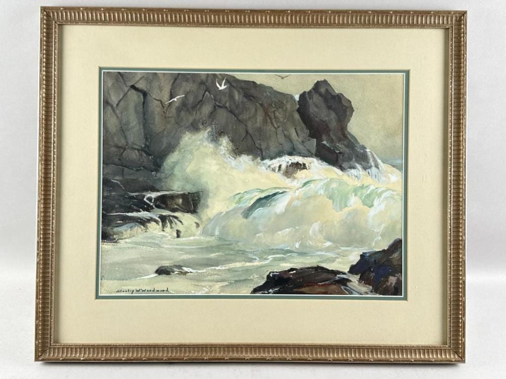 Stanley Wingate Woodward comparable auction result: stanley wingate woodward massachusetts 1890 1970 crashing waves watercolor and gouache 14 x 19 sight framed 22 x 27