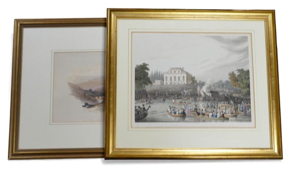 Matthew Dubourg comparable auction result: framed david roberts lithograph ruins of semua dated march 16th 1839 together with framed lithograph originally created by matthew dubourg