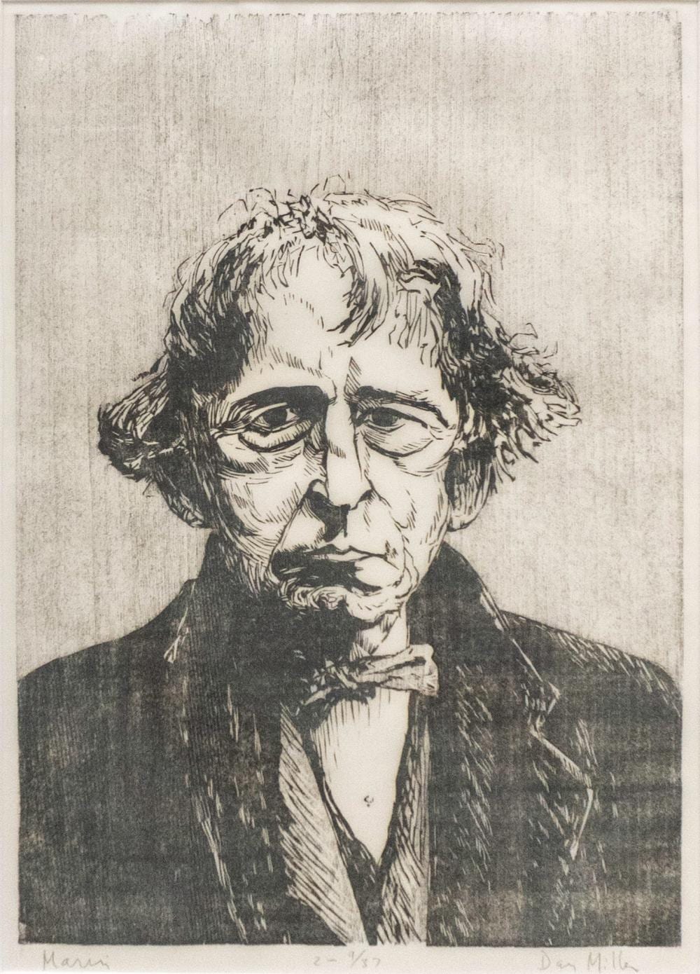 dan miller american b 1961 manni woodblock print signed l r and numbered 9 37 l c frame 27 1 4 x 18 1 2 in 69 2 x 47 cm · Weschler's · 2026-01-06 Dan Miller comparable auction result: dan miller american b 1961 manni woodblock print signed l r and numbered 9 37 l c frame 27 1 4 x 18 1 2 in 69 2 x 47 cm