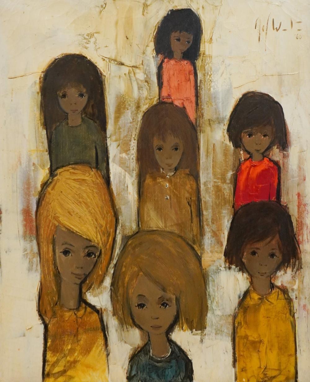 Jef Wauters comparable auction result: jef wauters belgian 1927 2013 sept enfants oil on canvas signed u r frame 30 1 2 x 24 1 2 in 77 5 x 62 2 cm