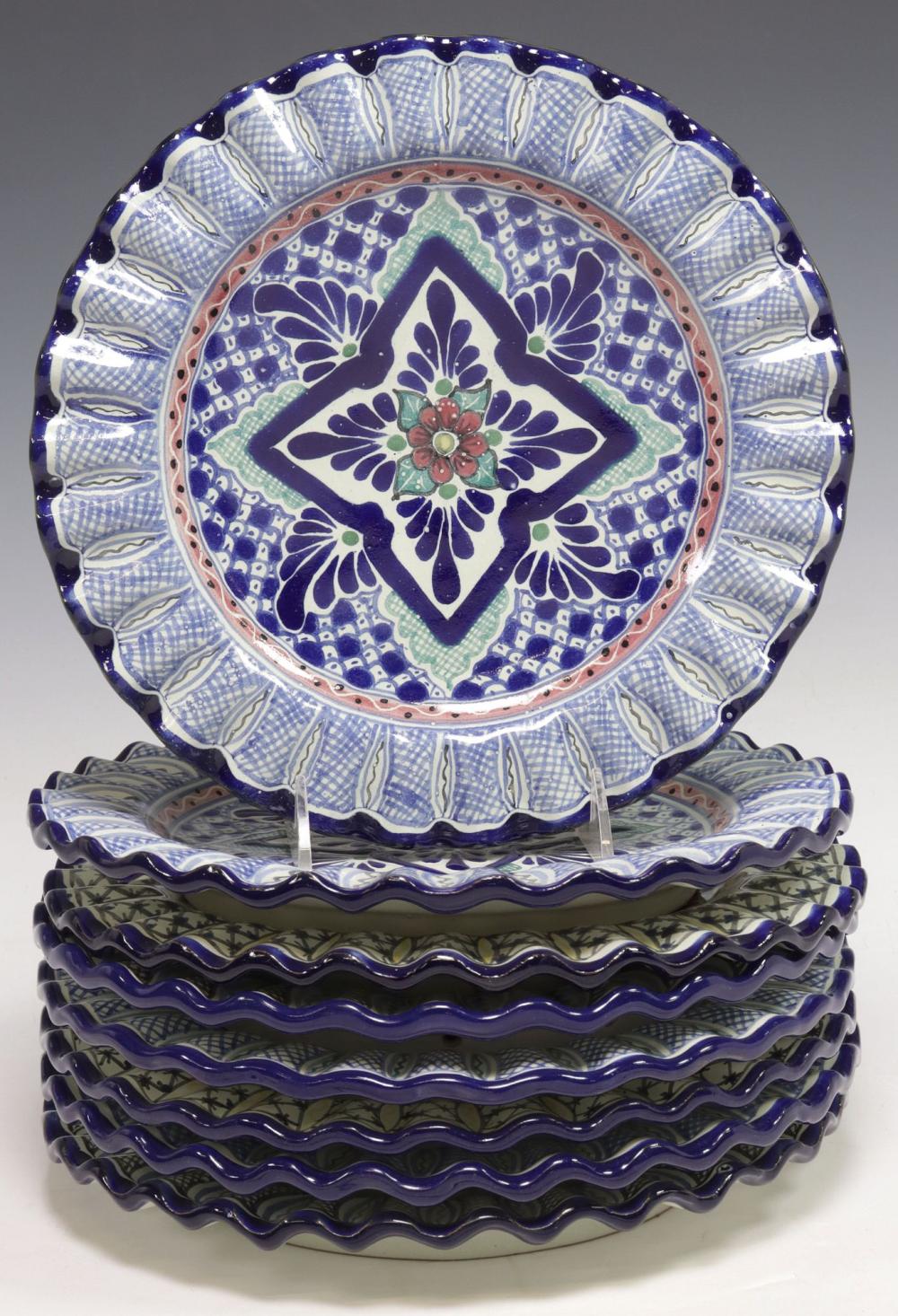 (8) MEXICAN TALAVERA HAND-PAINTED POTTERY DINNER PLATES sold by Austin Auction Gallery, lot 1442 — auction record photograph