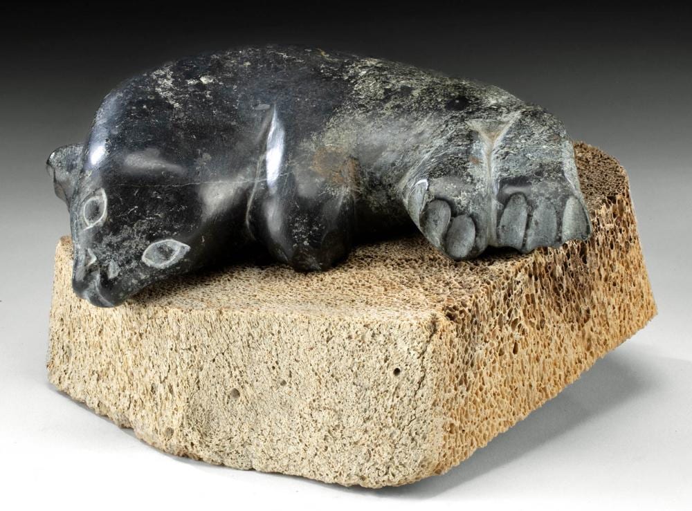 Charlie Inukpuk comparable auction result: inuit soapstone seal carving by charlie inukpuk
