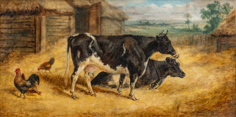 Thomas Sidney Cooper comparable auction result: thomas sidney cooper british 1803 1902 oil on canvas cow and rooster h 8 5 w 17 5