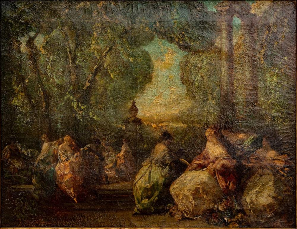Frederick Ballard Williams comparable auction result: frederick ballard williams american 1871 1956 oil on canvas late 19th early 20th century in hours of ease h 27 5 w 35 5 frame size h 36 w 44 depth 1 5
